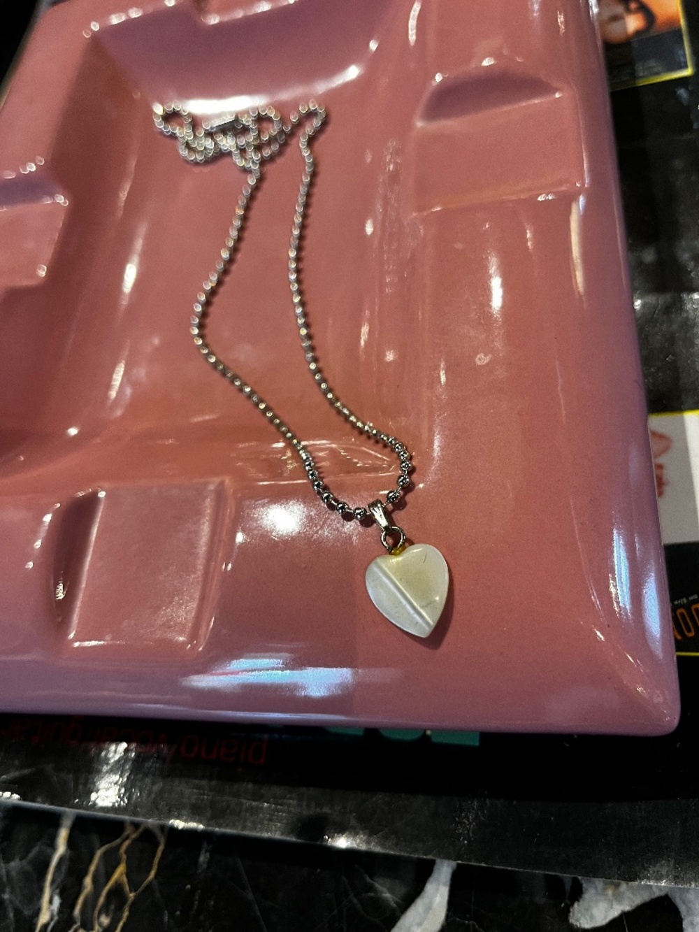 Vintage Ball Bead and Natural Stone Heart Pendant Necklace
